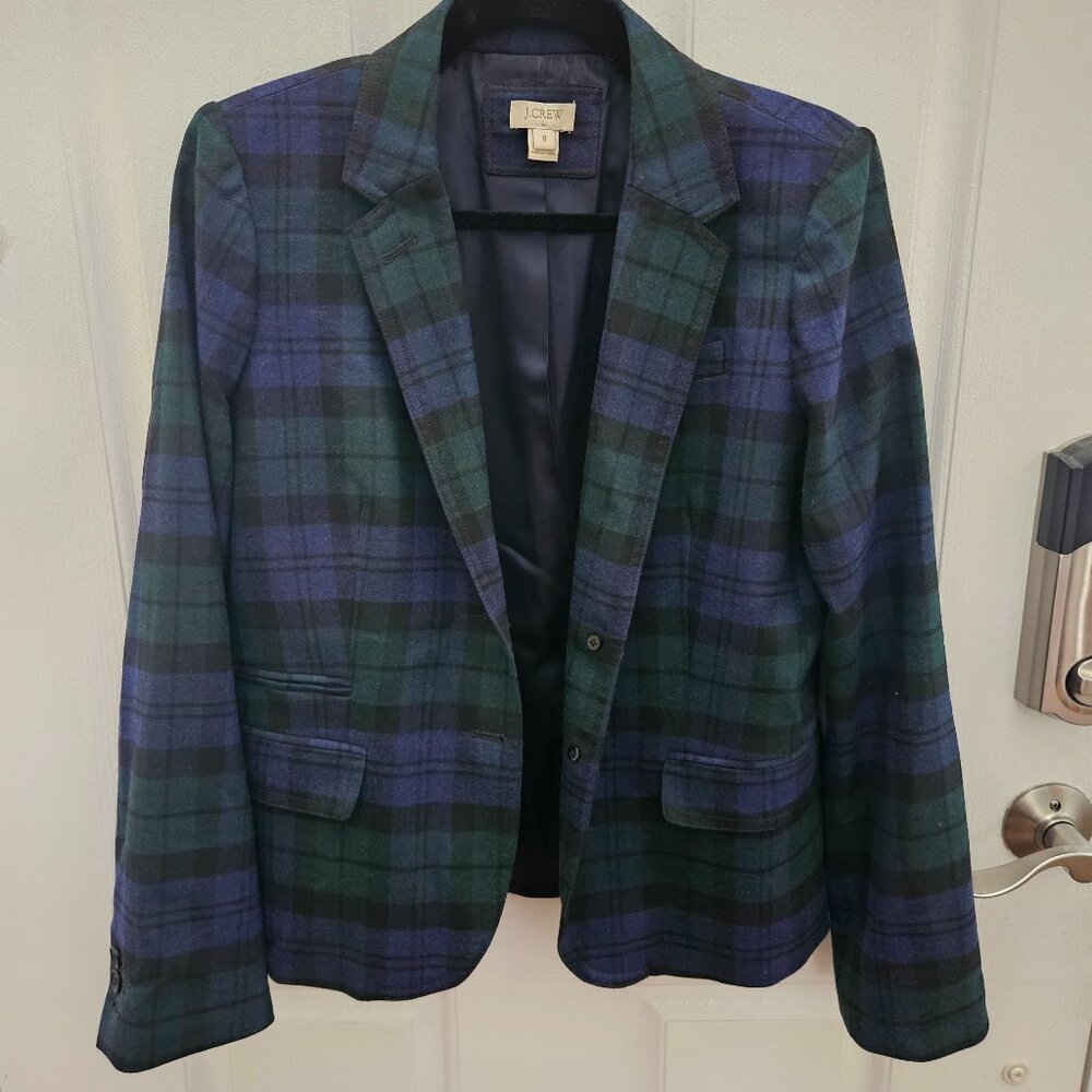 J. Crew Women's Green & Navy Plaid Blazer